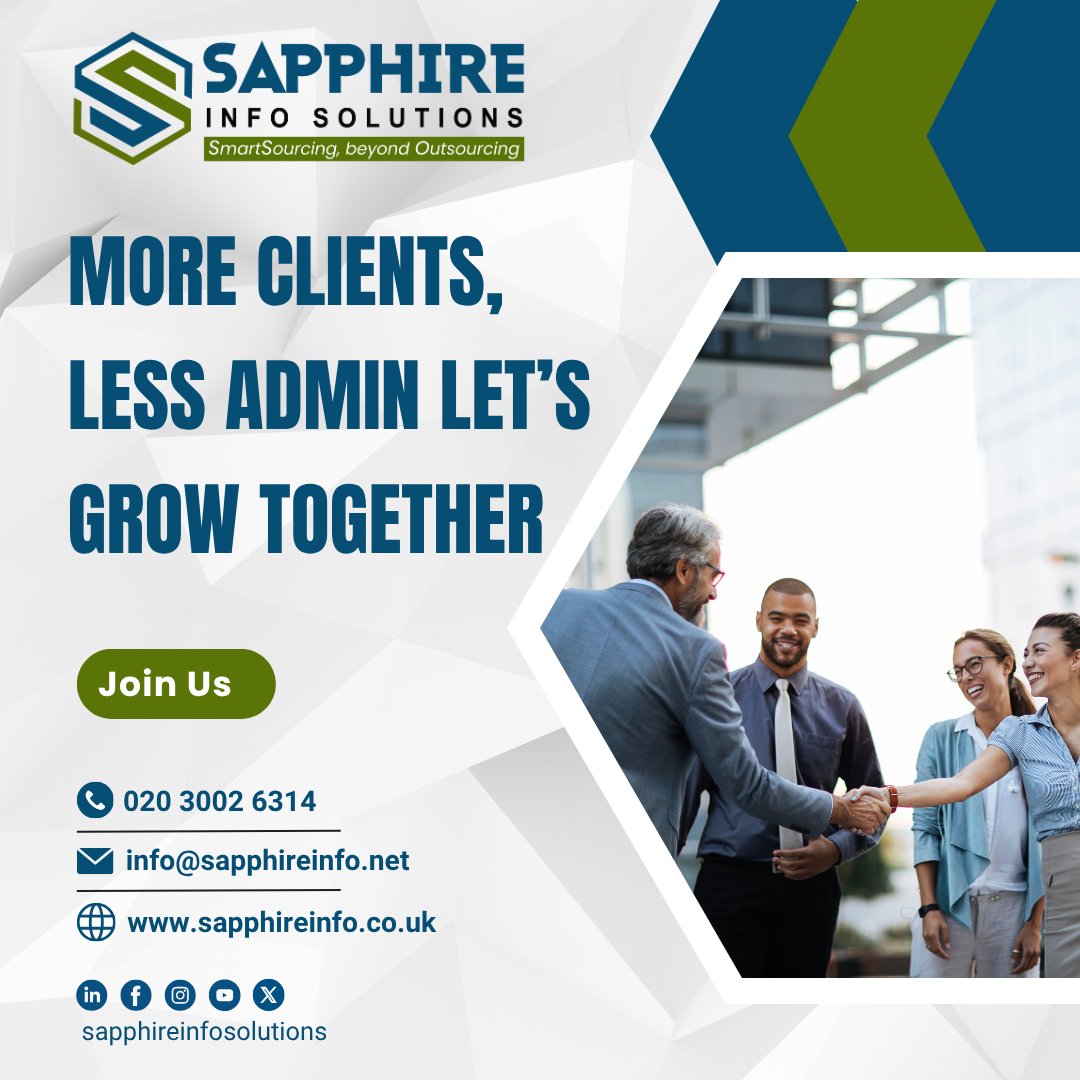 SapphireInfoSo1's tweet image. Focus on expanding your practice while Sapphire Info Solutions - P Ltd. handle the numbers, compliance, and reporting.

For more details visit our website at bit.ly/41gOL9h

#GrowYourPractice #AdminAutomation #OutsourceSuccess #SapphireAccounting
