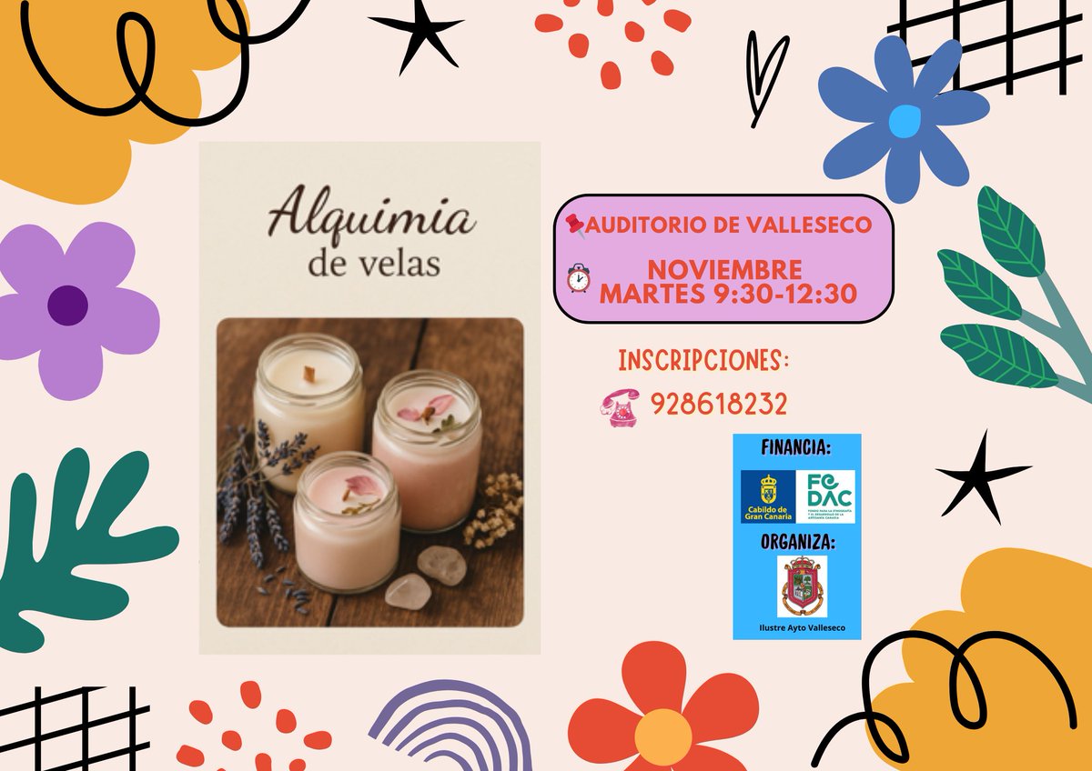 Si quieres conocer todos los secretos para elaborar artesanalmente tus propias 🕯🕯🕯 velas, apúntate a este curso en el ☎928618232. Plazas limitadas.