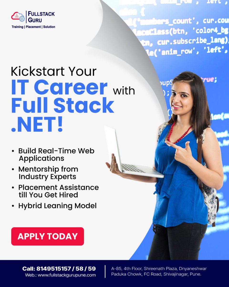 FullStackGuru1's tweet image. Kickstart your IT career with Fullstack Guru’s Full Stack .NET Program! 👨💻
#fullstackguru #dotnettraining #dotnetdeveloper #webdevelopment #itcareers #techskills #programminglife #learnandgrow #softwaredeveloper #codingjourney #careerdevelopment #techtraining #jobready