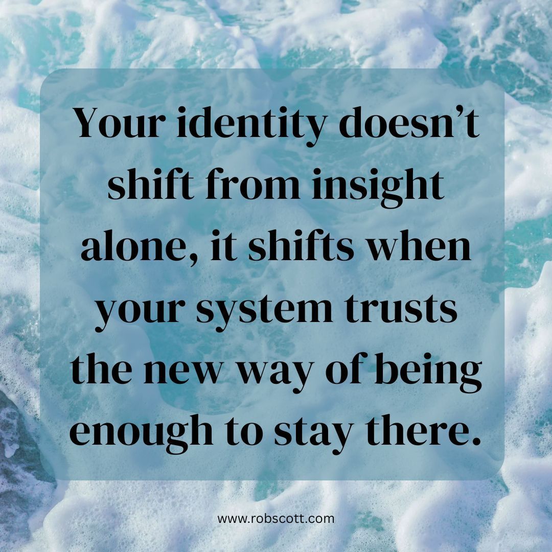rob_scott's tweet photo. Insight is the spark.
But trust is the bridge.
You can understand the pattern.
Name the belief.
See the loop.
But if your system doesn’t trust the new way of being,
you’ll slide back into the old one.
Not because you’re wrong.
Because you’re still wired for safety.
Identity doesn’t shift just from knowing.
It shifts when your body says,
“This is safe now. We can live here.”
That’s when the new becomes natural.
What would help your system trust the version of you you’re becoming?