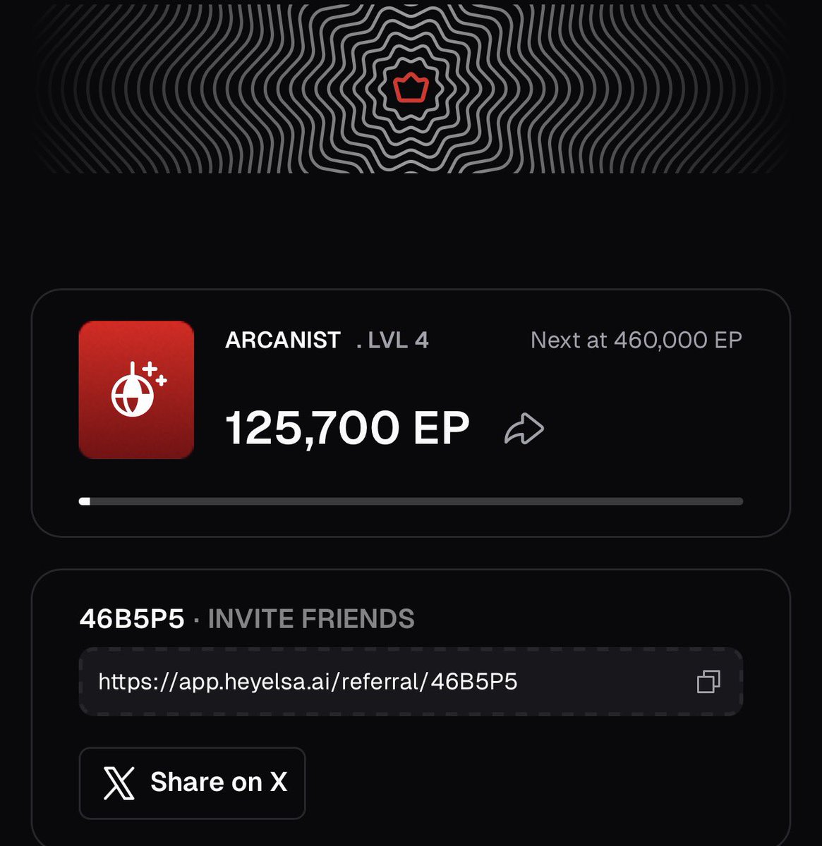 Good morning <a href="/HeyElsaAI/">HeyElsa</a> 

Finally hit Level 4 Arcanist

Sitting at 125,700 EP, moving closer to the next milestone

Each day feels smoother, and the grind keeps paying off

Still very early to start quacking on @wallchain_xyz