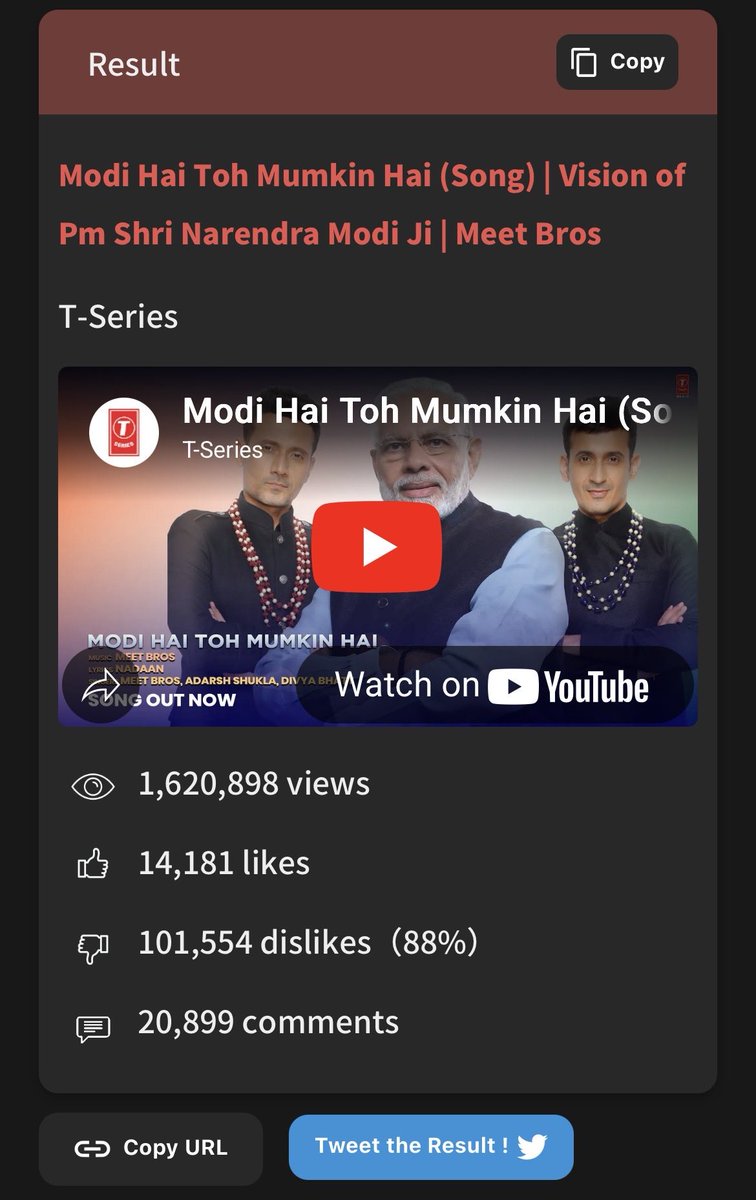 RoshanKrRaii's tweet photo. Modi hai to Mumkin hai song by @TSeries now has 101K dislikes (88%)

Indians are sick of this man &amp; his propaganda. https://t.co/gGpYswsWW9
