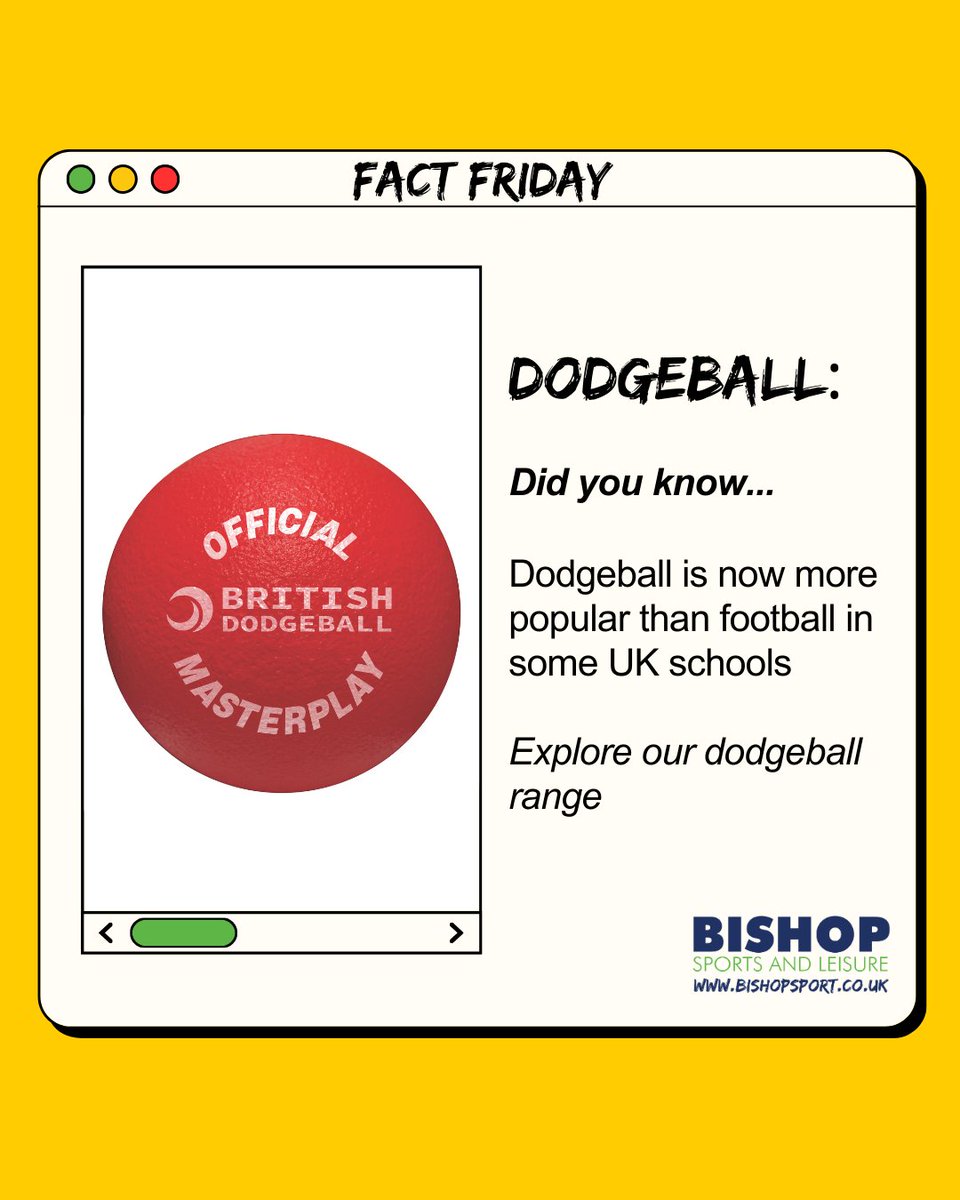 🎓 Fact Friday 🎓

Dodgeball is taking over UK primary schools, some teachers say it’s now more popular than football for 10–11 year olds (BBC)! 🔴⚽

Fun, strategic &amp; inclusive... the new #1 school sport? 👀

👉 bishopsport.co.uk/collections/do…

#FactFriday #Dodgeball #SchoolPE