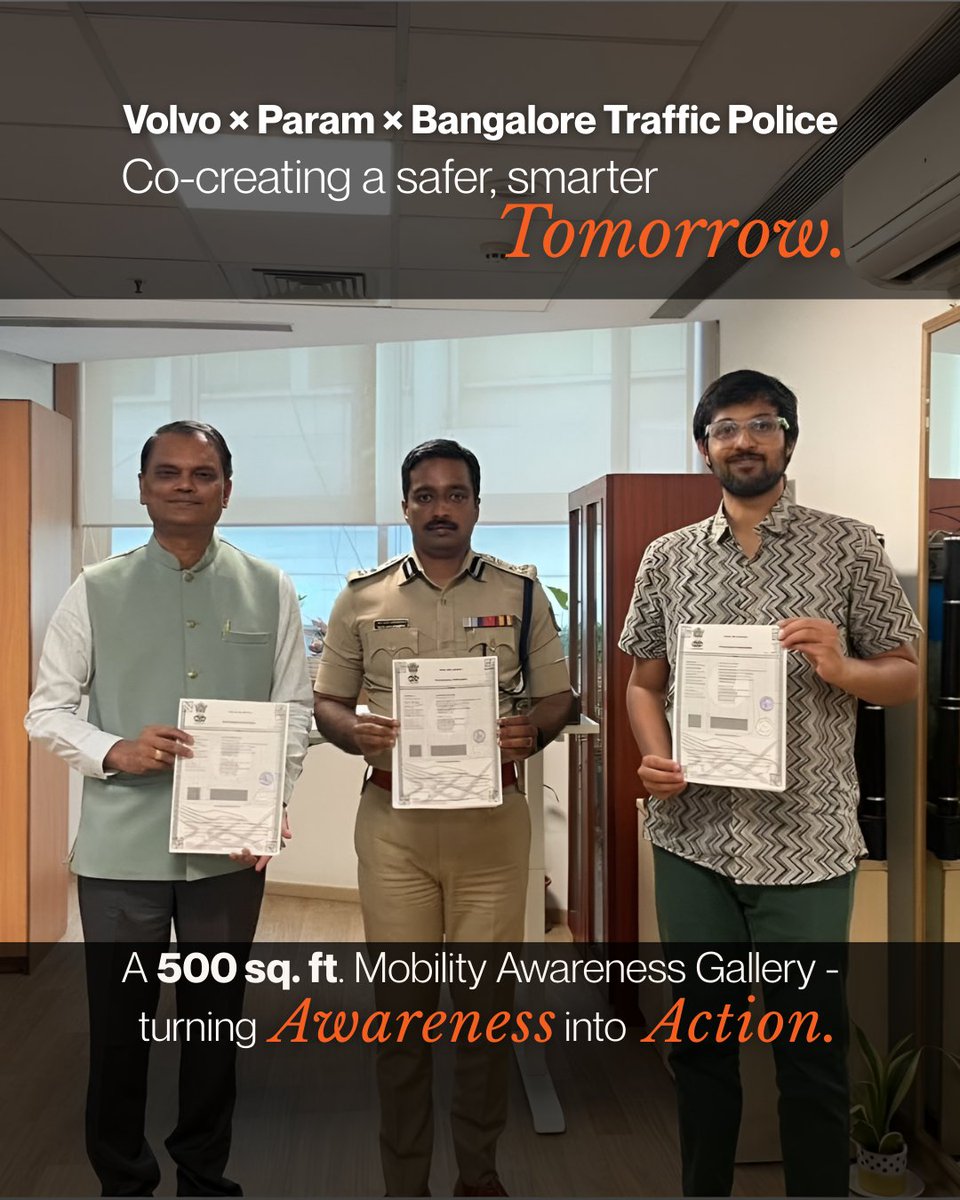 paraminnovation's tweet image. Co-creating a safer, smarter tomorrow. 🚦
With @VolvoCarsIndia and @BlrCityPolice, we’re building a 500 sq. ft. Mobility Awareness Gallery, an immersive space that turns awareness into action.
#ParamFoundation #RoadSafety #PublicEngagement
