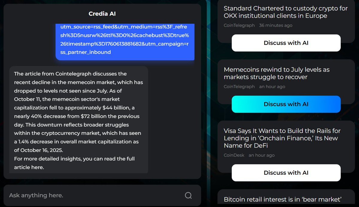 Credia_Layer's tweet image. Credia Signal Chat detected a sharp contraction in the memecoin market — capitalization plunged from $72B → $44B (-40%), the lowest since July.

Market sentiment is cooling fast.
Is this a temporary reset or the start of a deeper unwind? 👇

#CrediaLayer #SignalChat