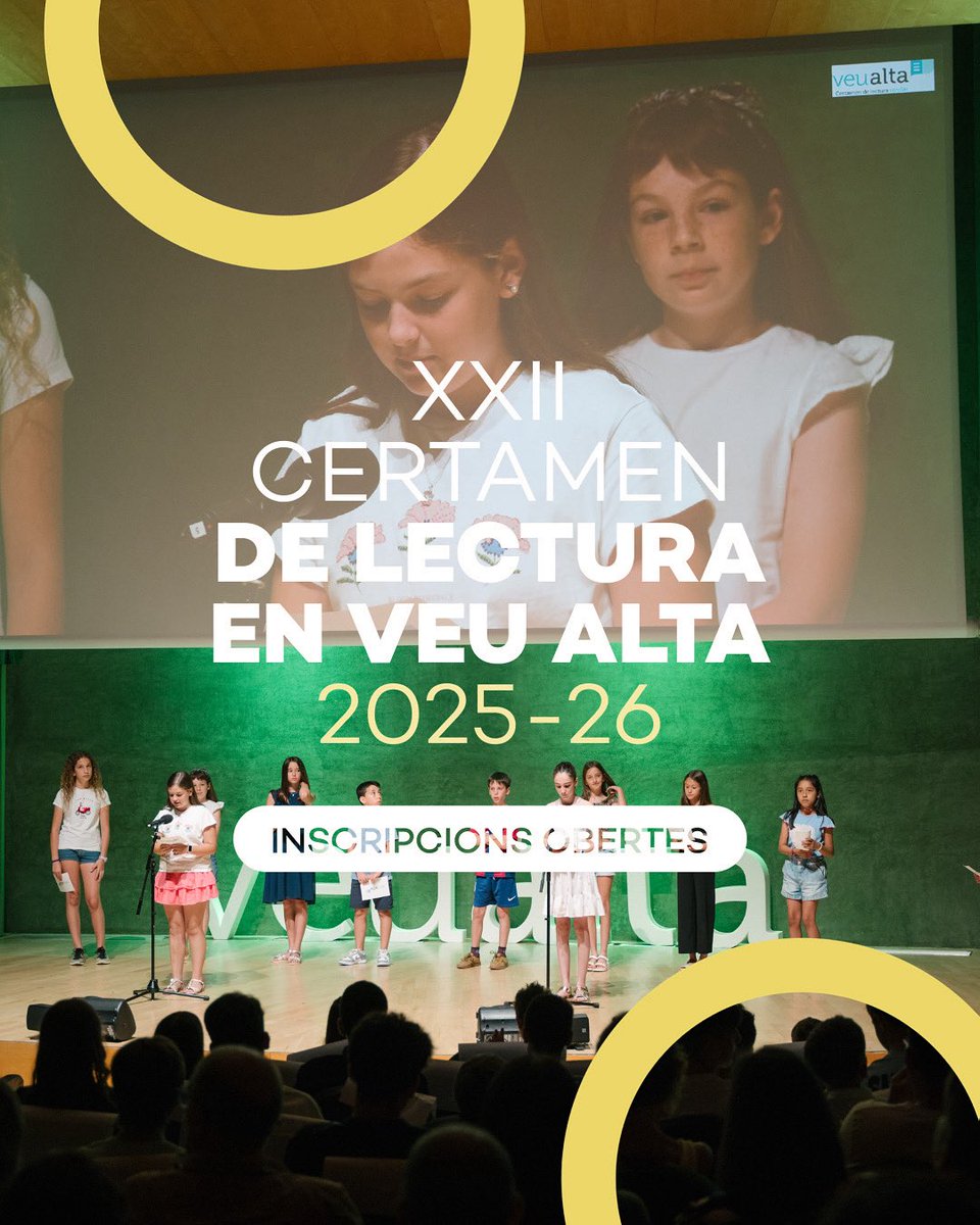 Més de 1.000 centres educatius d’arreu de Catalunya ja s’han inscrit al XXII Certamen de Lectura en Veu Alta! 👏 
 
Si vosaltres encara no, recordeu que teniu temps fins el 31 d’octubre per inscriure-hi la vostra escola 👉 lecturaenveualta.cat/certamen-de-le… 
 
#CertamenCLVA