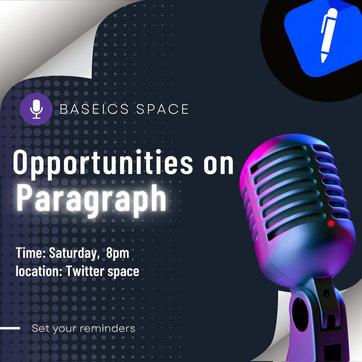 BASEicsonbase's tweet image. We told you stories and gave you the gist!

Now we are going to bring the opportunities to your doorstep on Saturday by 8pm.

We will be having our first space and we are going to reveal the different opportunities on @paragraph_xyz 

Set your reminders for the real alpha🟦👇