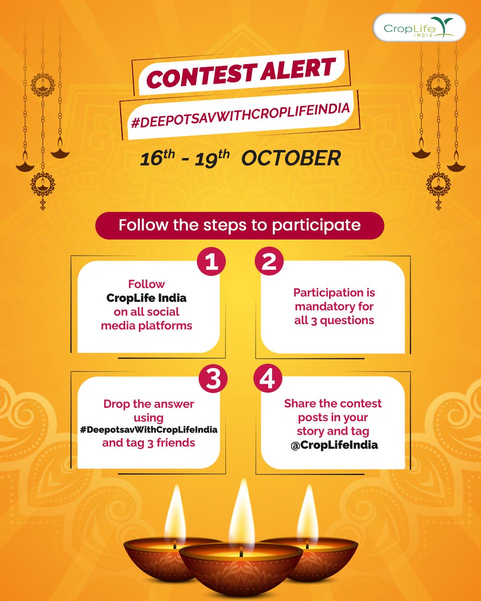 CropLifeIndia's tweet image. The festive season is here — and it’s time to shine! 🪔
Join the #DeepotsavWithCropLifeIndia #contest and stand a chance to win exciting rewards.
Want to participate? Here’s how: