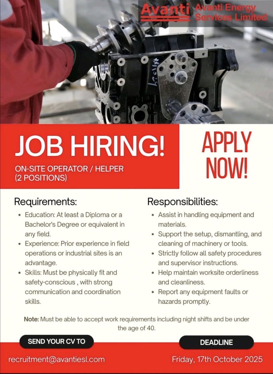 MSIngawa's tweet image. JOB ALERT
Vacancies at Avanti Energy Services Limited!
Kickstart or advance your career in the Oil & Gas industry with exciting opportunities to grow, learn, and contribute to major field operations.
Open Positions:
Safety Management Trainee (Fresh graduates encouraged!)…