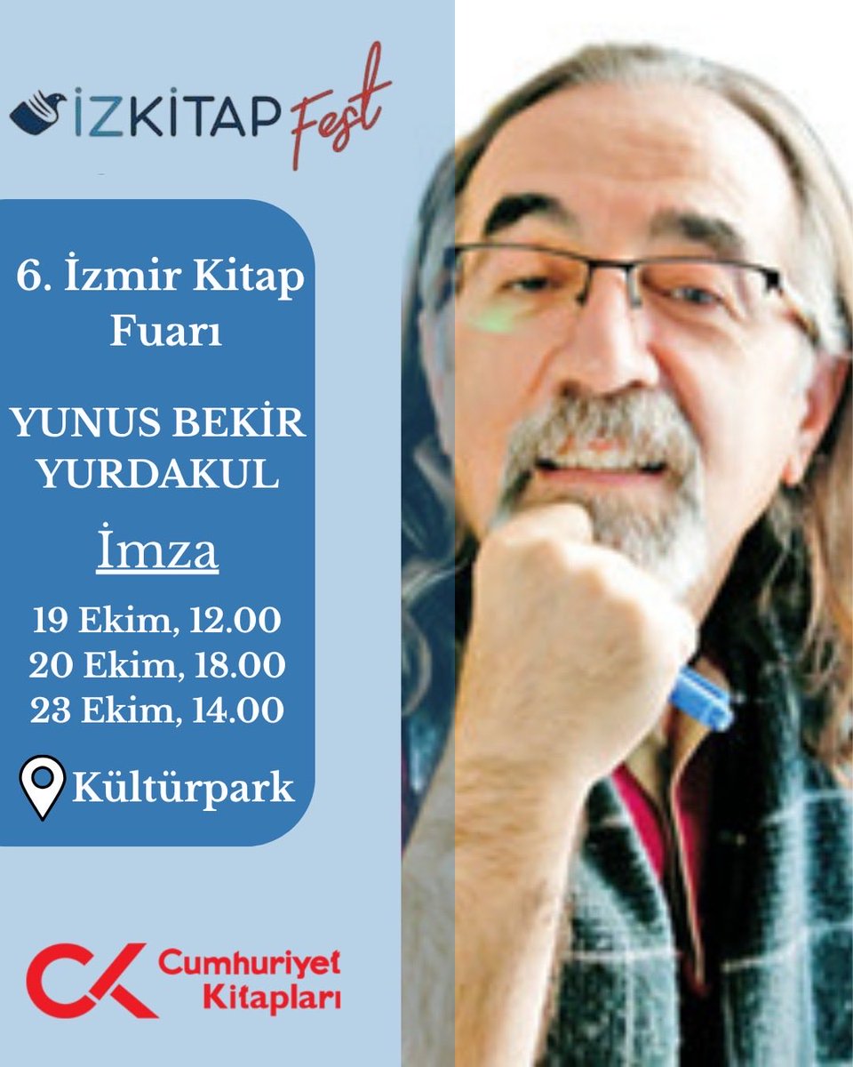 CUMHURİYET YAZARLARI İZMİR’DE!

6. İzmir Kitap Fuarı’nda yazarlarımız Cumhuriyet Kitapları standında okurlarıyla buluşacak.

Bütün okurlarımızı standımıza bekliyoruz.