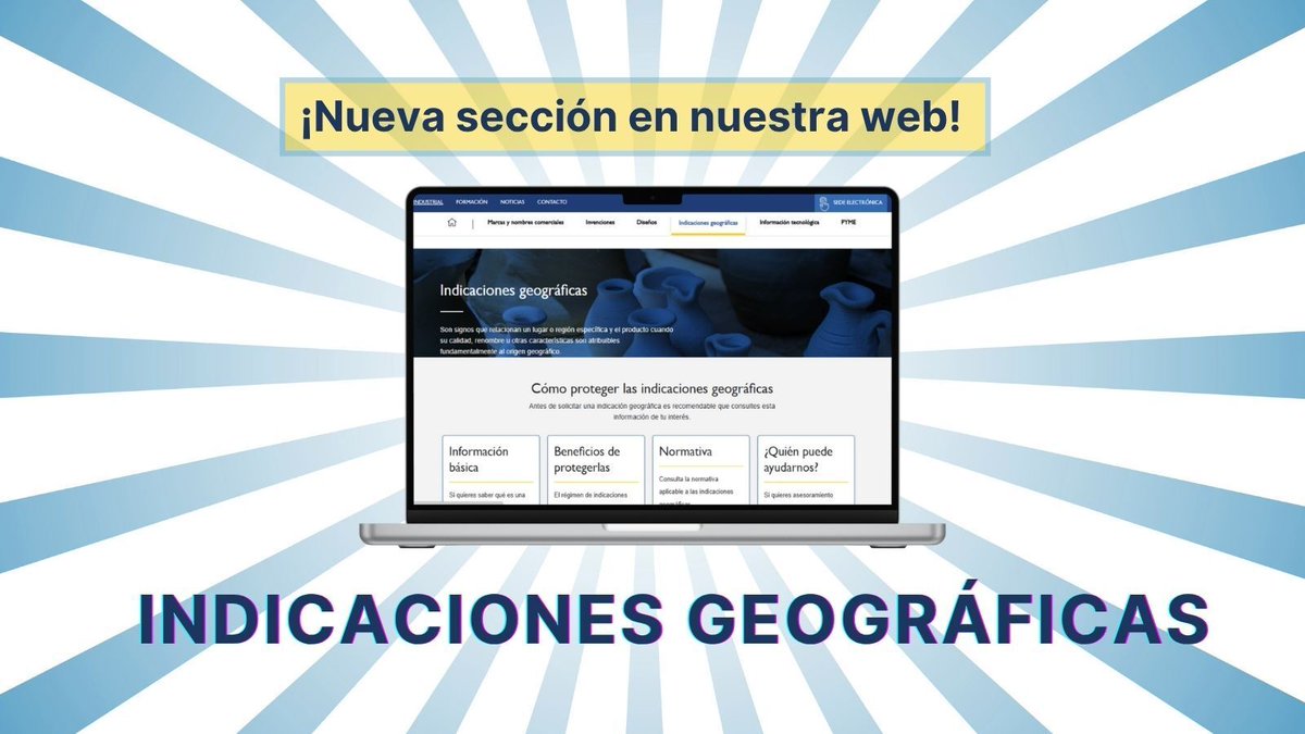 OEPM_es's tweet photo. 📢 ¡Nueva sección en nuestra web sobre #IndicacionesGeográficas!
Entra e infórmate sobre este nuevo título de #PropiedadIndustrial que protegerá el nombre de productos #artesanales y/o #industriales originarios de un lugar específico.
ℹ️ https://t.co/zTRJhSyqMB
#IGAI https://t.co/FKQMAdhjPQ