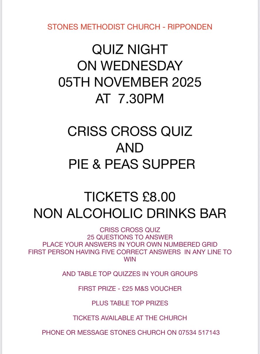 stonesmethodist's tweet photo. Our next events are a Criss Cross Quiz on 5th November and Autumn Fair on 8th November. Everyone welcome. https://t.co/G7BpFSWbbp