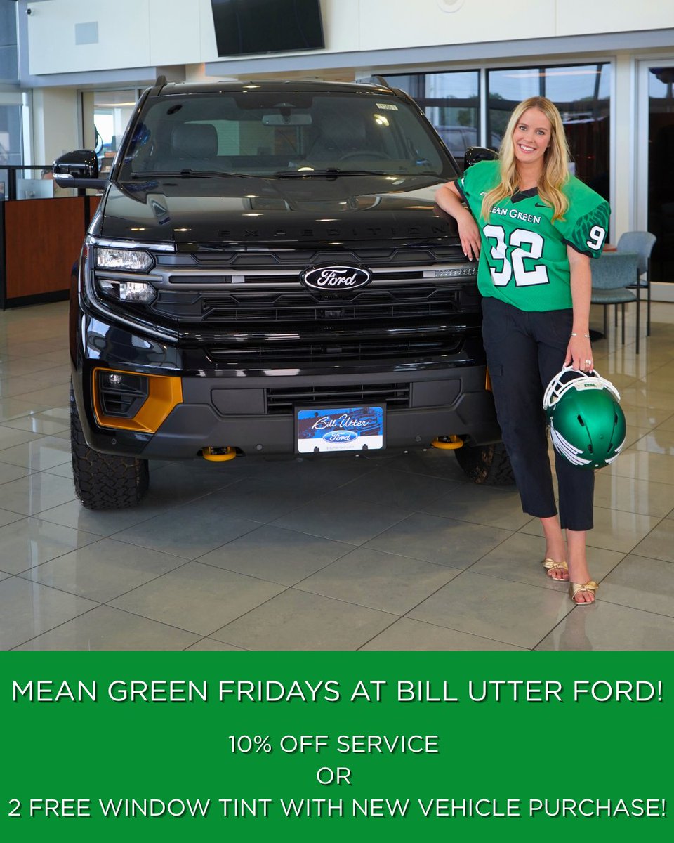 Show your spirit by wearing green to <a href="/billutterford/">Bill Utter Ford</a> on Mean Green Fridays for special offers!

#GMG🟢🦅