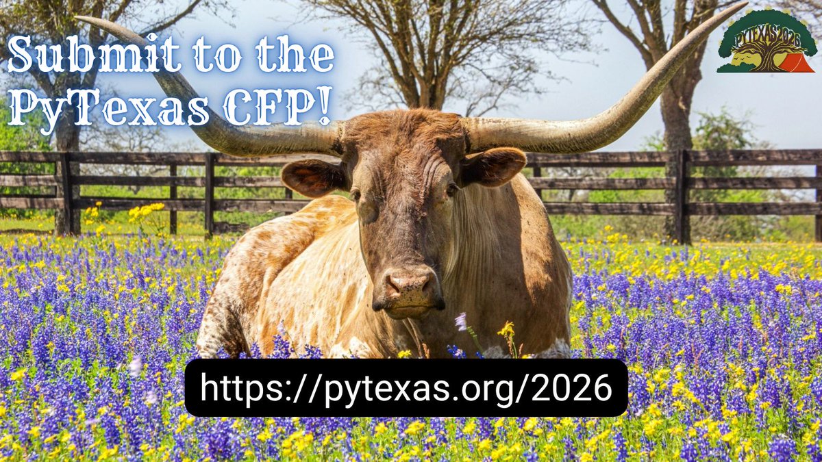 pytexas's tweet image. Want to speak at the PyTexas Conference next year? Now's your chance! Submit to our CFP by 12/7!
Link below ⬇️
#PyTexas
#pythonprogramming
#techconference
#CFP
#AustinTX
#HoustonTX
#DallasTX
#SanAntonioTX