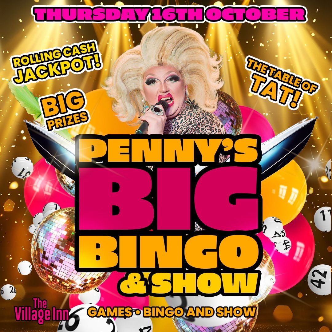 SHE’S GOT HER BALLS OUT! 📺 👠 🎱 

It’s <a href="/MissPennyDQ/">Miss Penny</a> in charge of the Table of Tat TONIGHT at the Village BINGO! 

💄Drag Race UK viewing party on the BIG screen from 8pm

🎱BINGO and games  from 9.15pm with £140 CASH JACKPOT up for grabs! 

👠 LIVE drag cabaret from 11pm