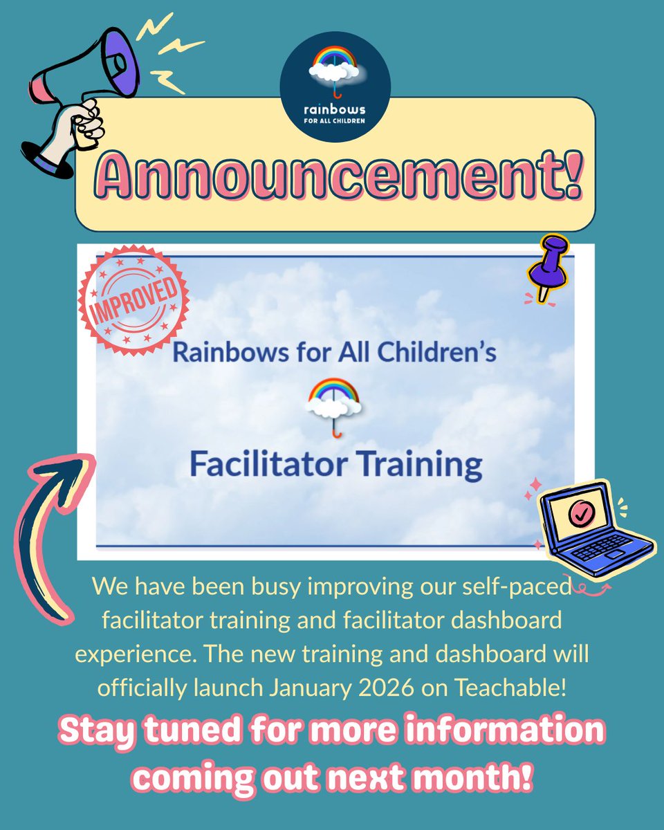 Exciting Rainbows news incoming! After tons of wonderful feedback from our facilitators, and the hard work of our staff, we are excited to announce that our updated and improved virtual training will go live this January!