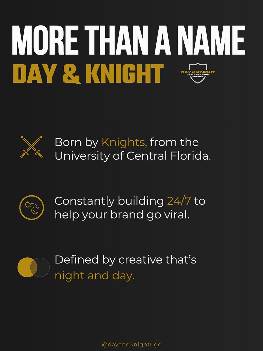 dayandknightugc's tweet photo. What started as our name is now our standard. #dayandknight #ugcagency https://t.co/B0MNptvJGz