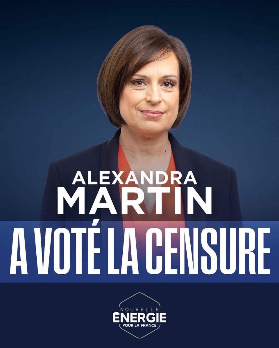 Félicitations à <a href="/MartinAlex06/">Alexandra Martin</a> qui n’a pas renié ses convictions, ni celles de <a href="/davidlisnard/">David Lisnard</a> et de <a href="/Nouv_Energie/">Nouvelle Énergie</a> 
Une députée <a href="/lesRepublicains/">les Républicains</a> courageuse et sincère, LA SEULE !

<a href="/34_et_DLisnard/">Nouvelle Énergie dans l'Hérault</a> <a href="/RomainMarsily/">Romain Marsily</a> <a href="/sebastn_martin/">Sébastien MARTIN</a> <a href="/AssembleeNat/">Assemblée nationale</a> <a href="/JeunesEnergies/">Les Jeunes Énergies</a> 

#enfinir #Afuera