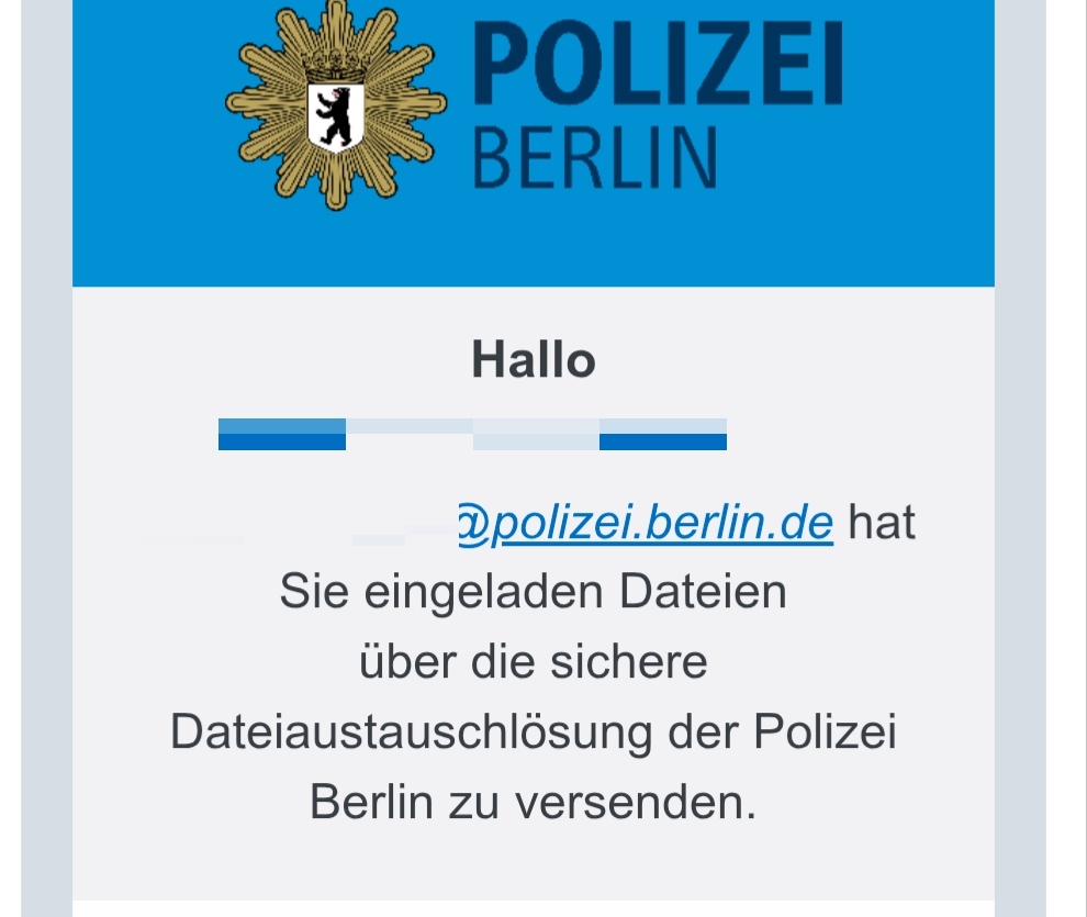 Danke für's Ermitteln, <a href="/polizeiberlin/">Polizei Berlin</a>!
Die Beweisdateien sind unterwegs.