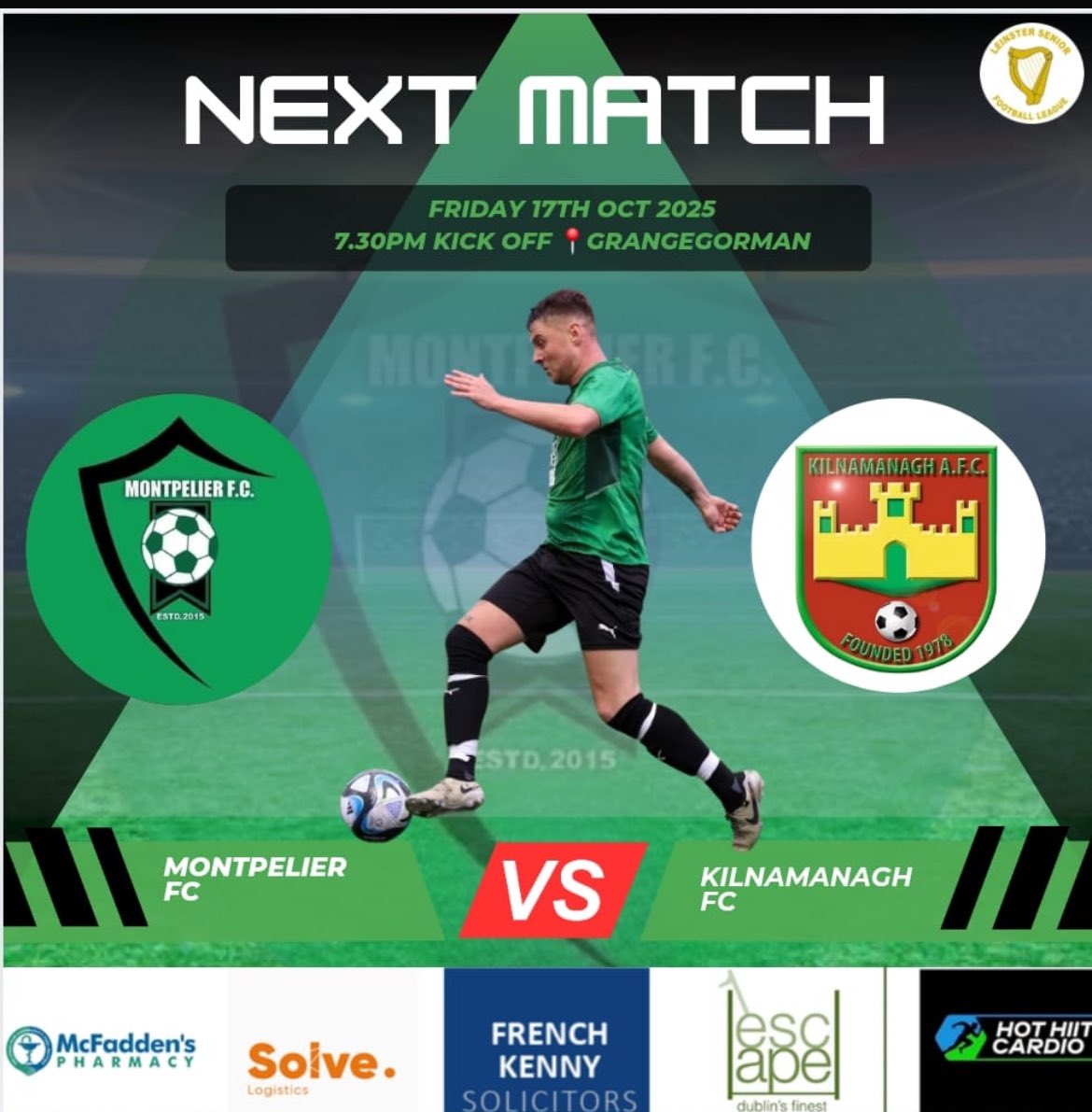 MPFC20's tweet image. Fixture: ⁦@LSLLeague⁩ Senior 1

We welcomed me ⁦@Kilnamanagh_AFC⁩ to Grangegorman tomorrow evening kick off 7:30pm 

All Support Welcome 💚🖤

⁦@AlQuinn2015⁩ 
⁦@FinalWhistleIE⁩ 
⁦@hitthechannels⁩