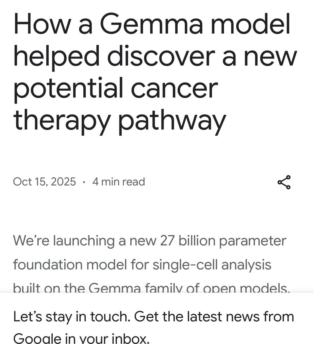 Google acaba de entrenar un modelo de lenguaje… pero no con palabras, sino con genes.

Su nuevo modelo, C2S-Scale (Cell2Sentence-Scale), usa la misma arquitectura que Gemma,
pero no fue entrenado con Wikipedia ni texto:
fue entrenado desde cero con datos de expresión genética de