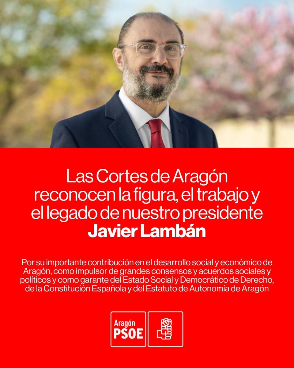 aragonpsoe's tweet photo. Por tu papel esencial en el desarrollo social y económico de #Aragón.

Por contribuir a grandes acuerdos sociales y políticos en nuestra comunidad.

Por todo tu trabajo, gracias presidente Lambán ❤

Gracias a todos los partidos políticos que han apoyado esta iniciativa 🤝 https://t.co/bfUxNMzbAD