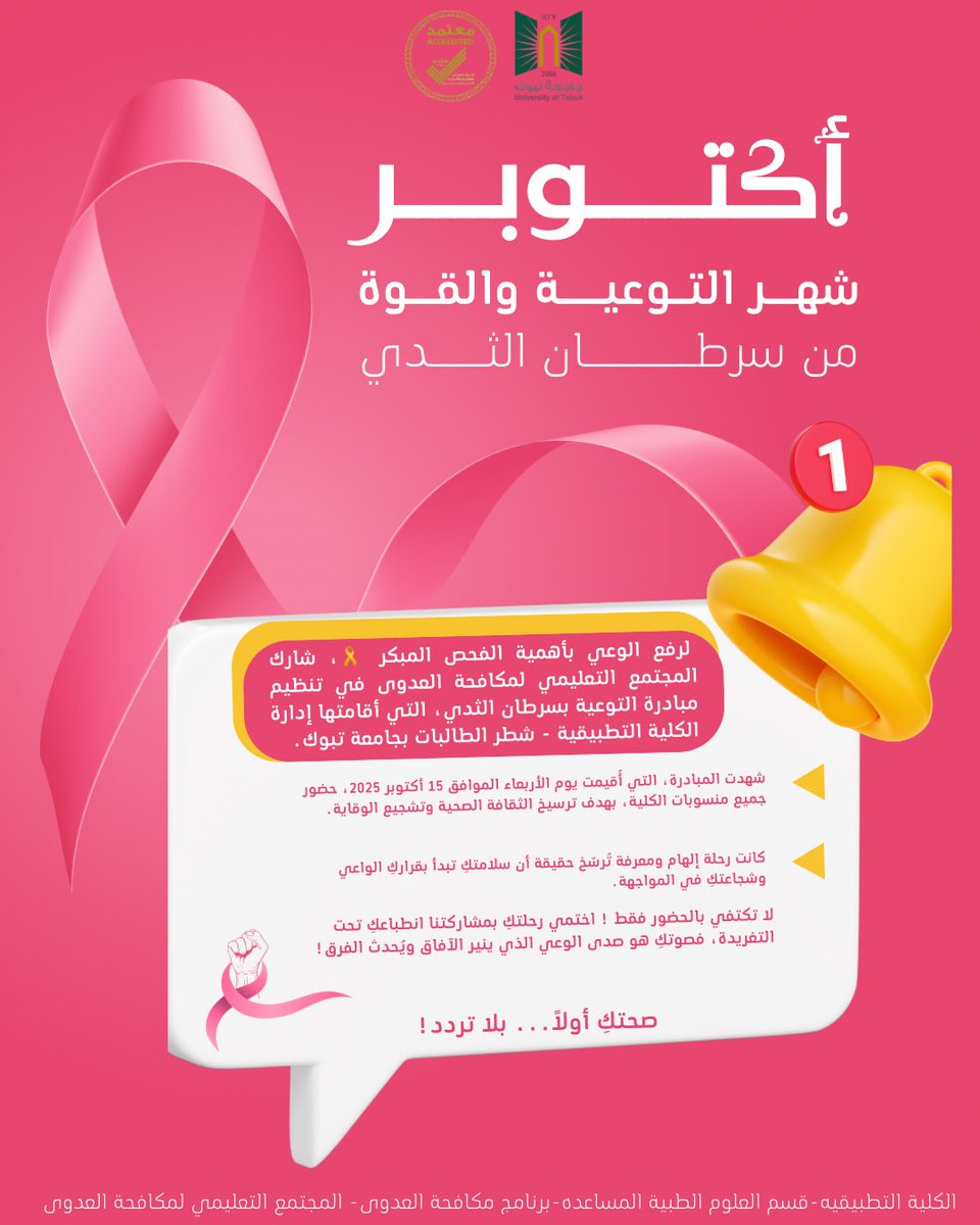 الوعي يضيء الأفق ويتحدى الطرق! #سرطان_الثدي #أكتوبر_الوردي

<a href="/UT_eLearning/">عمادة التعليم الإلكتروني في جامعة تبوك</a>