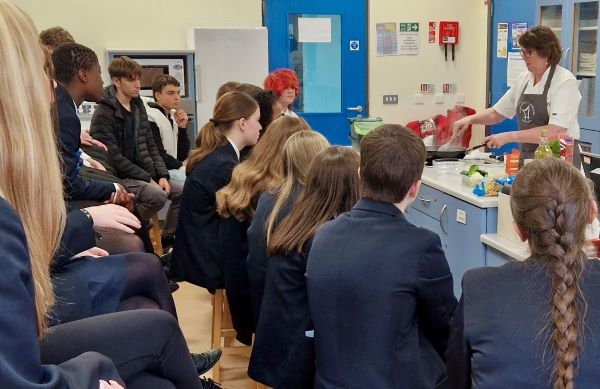 Delicious! 
Our Italian visitors joined Year 11 Food and Nutrition pupils and Hospitality students for a tasty sample of NI produce. During three live cooking demonstrations, Hilary, the NI Livestock and Meat Commission chef, rustled up three banging  beef dishes.