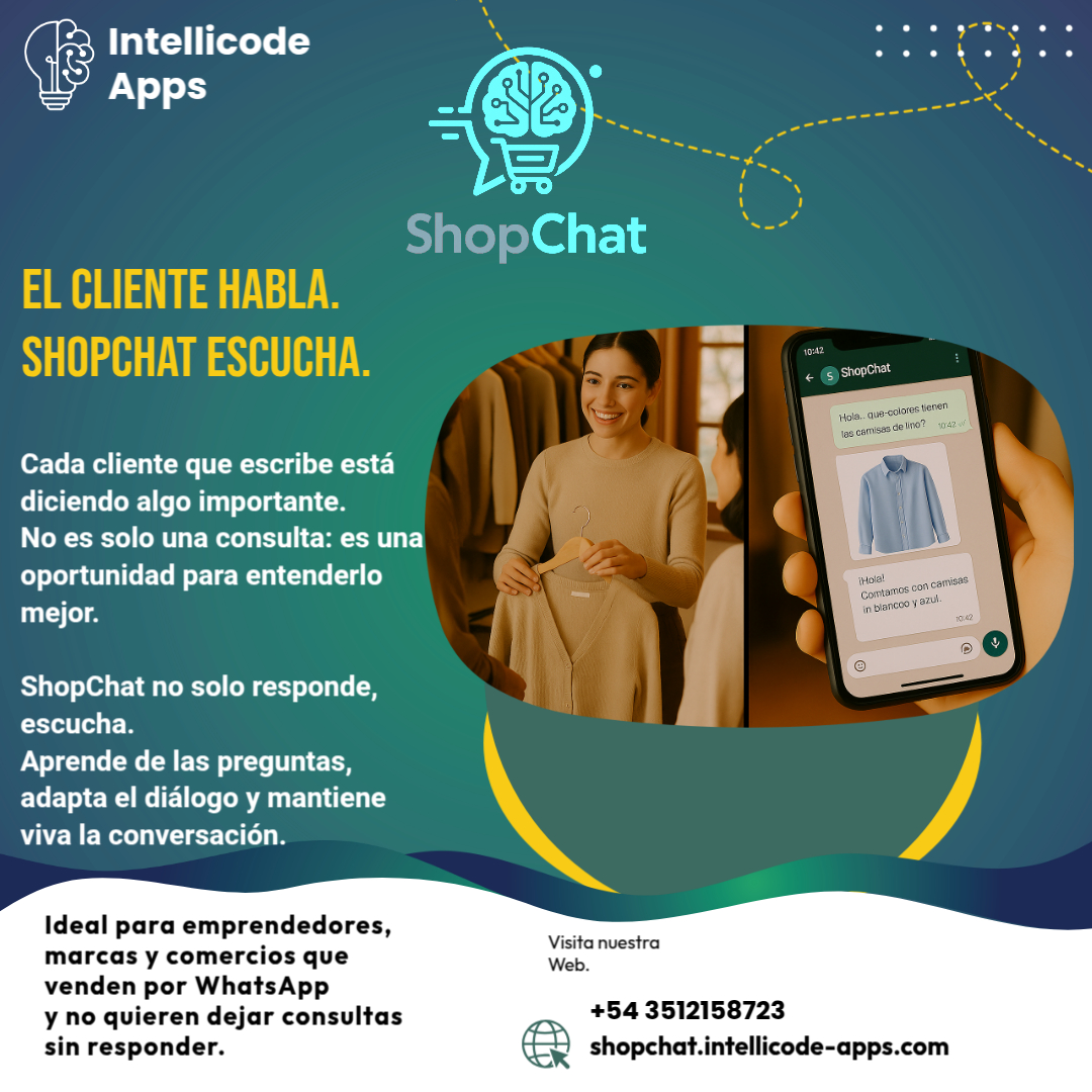 IntellicodeApps's tweet image. #ShopChat #AtenciónAlCliente #IA #Automatización #WhatsAppBusiness #Argentina #Comercios #IntellicodeApps