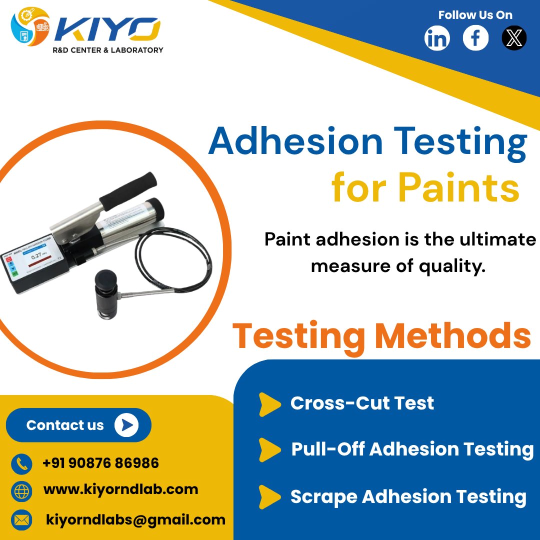 Kiyorndlab's tweet image. Coating peeling? ⚠️ Adhesion failure is #1 cause of rust. Get expert Adhesion Testing for Paints in India – Kiyo R&amp;amp;D Lab. Certified strength for all substrates.

#PaintTesting #Adhesion #KiyoRDLab #QualityControl