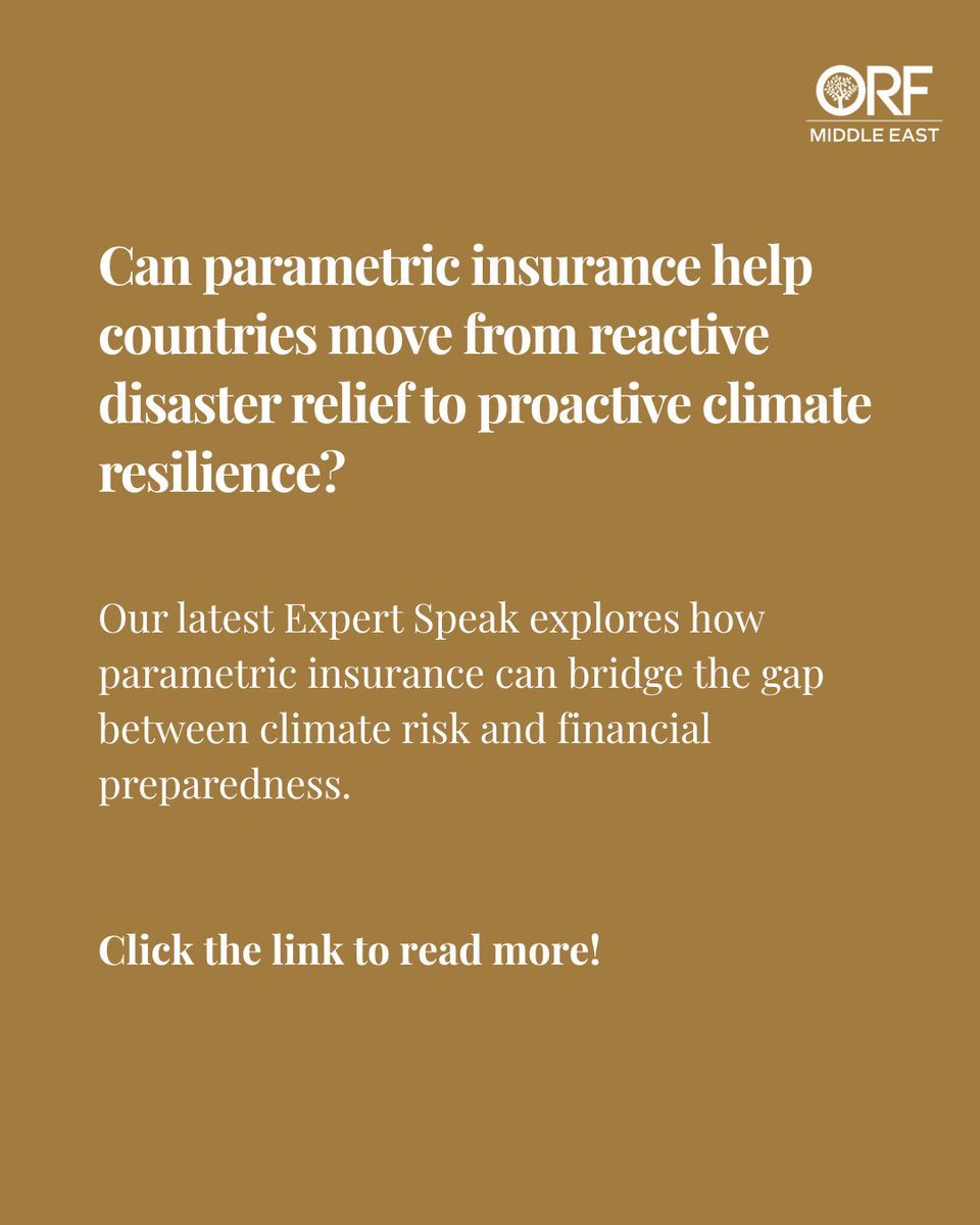 orfmiddleeast's tweet image. As #climate risks intensify, reactive #disaster relief is no longer enough.
#Parametric insurance offers a way to act before #crises unfold, linking payouts to measurable triggers and enabling faster, more predictable climate response.
✍️: Eric L. Hyman

Read here:…