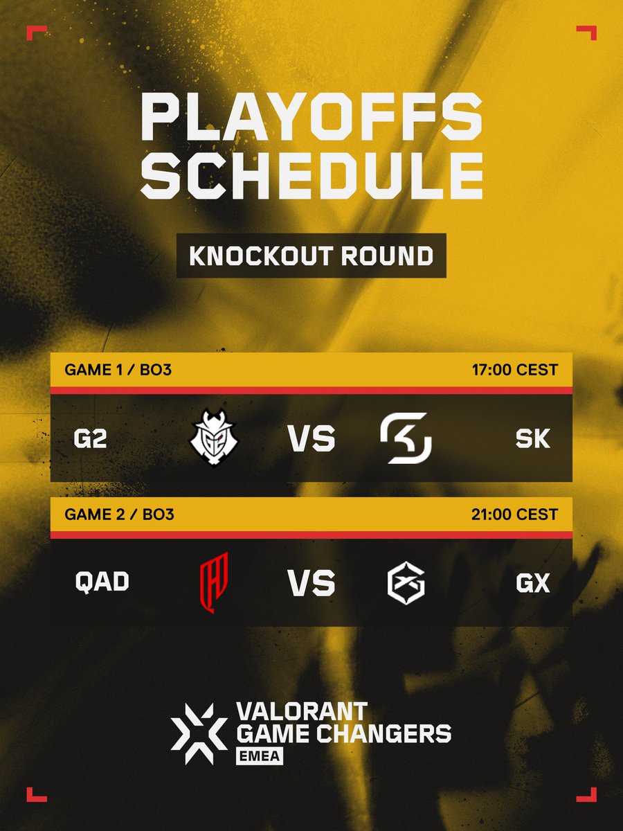 Ready for the Knockout Round of #VCTGameChangers EMEA Playoffs?

G2 vs SK is LIVE NOW!▶️

📺 valorantesports.com