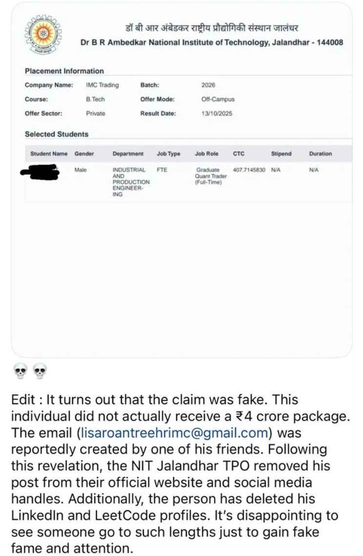 SwaDotDev's tweet image. It's Confirmed!
Internet is full of lies.
Earlier that 4cr package
Now this shit guy who solved entire LeetCode in just 2 months, and his audacity to flex it as an achievement on LinkedIn and guys are commenting "Congratulations", "Inspiring".
#LeetCode