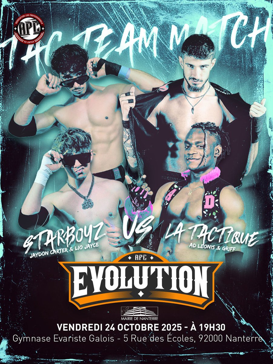 🟣 APC EVOLUTION 15 🟠

Premier match, premier banger 💥

⭐️📈 La tactique menée par <a href="/TheADLeonis/">AD LÉONIS</a> , accompagnée de leur tout nouveau membre @griff_pw, affrontera les Starboyz, avec les incomparables Lio Jayce et <a href="/2ColdJadon/">"𝐏𝐎𝐏𝐒𝐓𝐀𝐑" Jadon Carter ™</a> !

🎟️ catch-apc.com/apcevolution15/