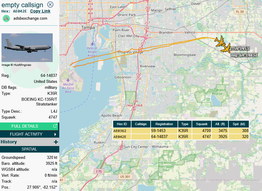 SirListenalot's tweet photo. Oct15 1422z More #B52 support departing McDill. #KC135's #AE042E &amp; #AE0362 as #ABBOT11 flight https://t.co/f9JEpJN3gr