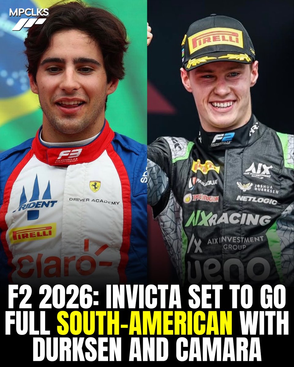 MotorspoClicks's tweet image. 🚨NEWS: Good news coming from South America for 2026!
We received confirmation that Joshua Dürksen and Rafael Câmara are set be announced as Invicta drivers in Formula 2 in 2026, the current champion of teams and drivers in the series.
#Camara #Durksen #F2 #Invicta