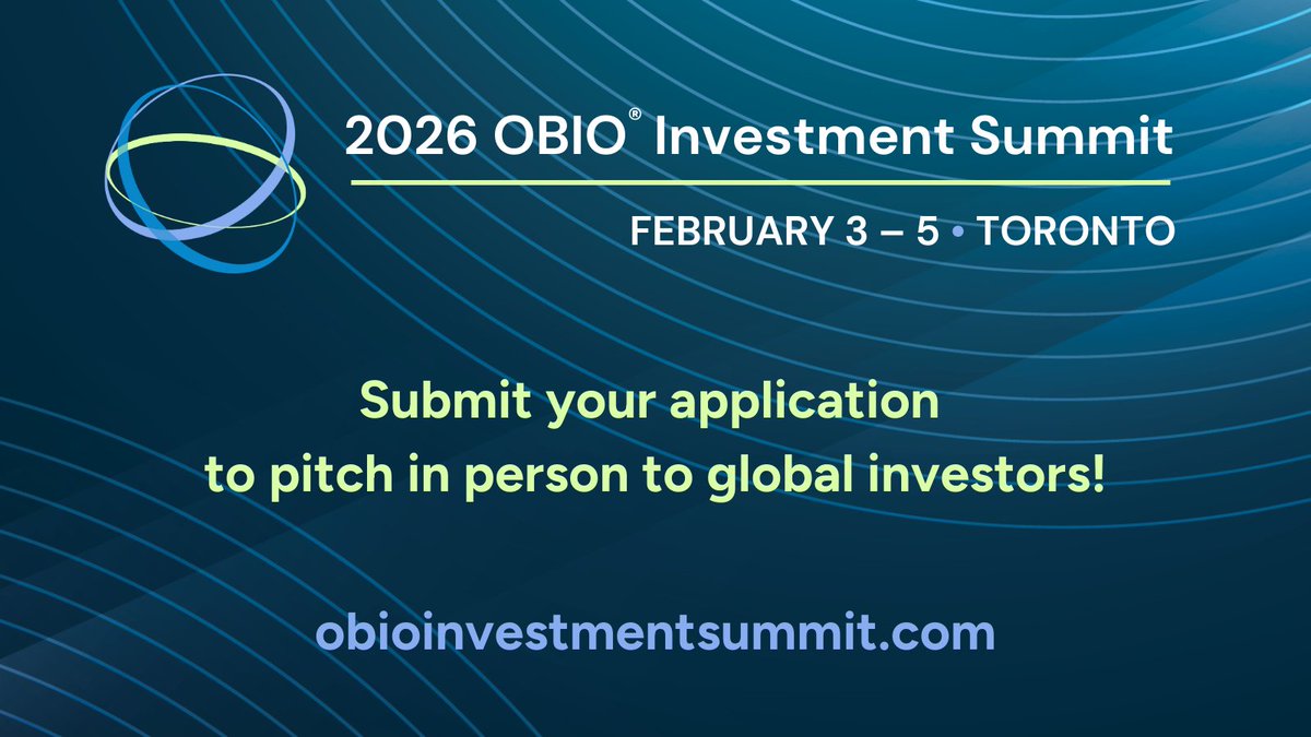👋🏽Are you a Canadian company commercializing products and services in therapeutics, medical devices, diagnostics, digital health and health IT? Apply to pitch to global investors at the 2026 #OBIO Investment Summit, to be held next February in Toronto!⏰Apply before Oct 31!