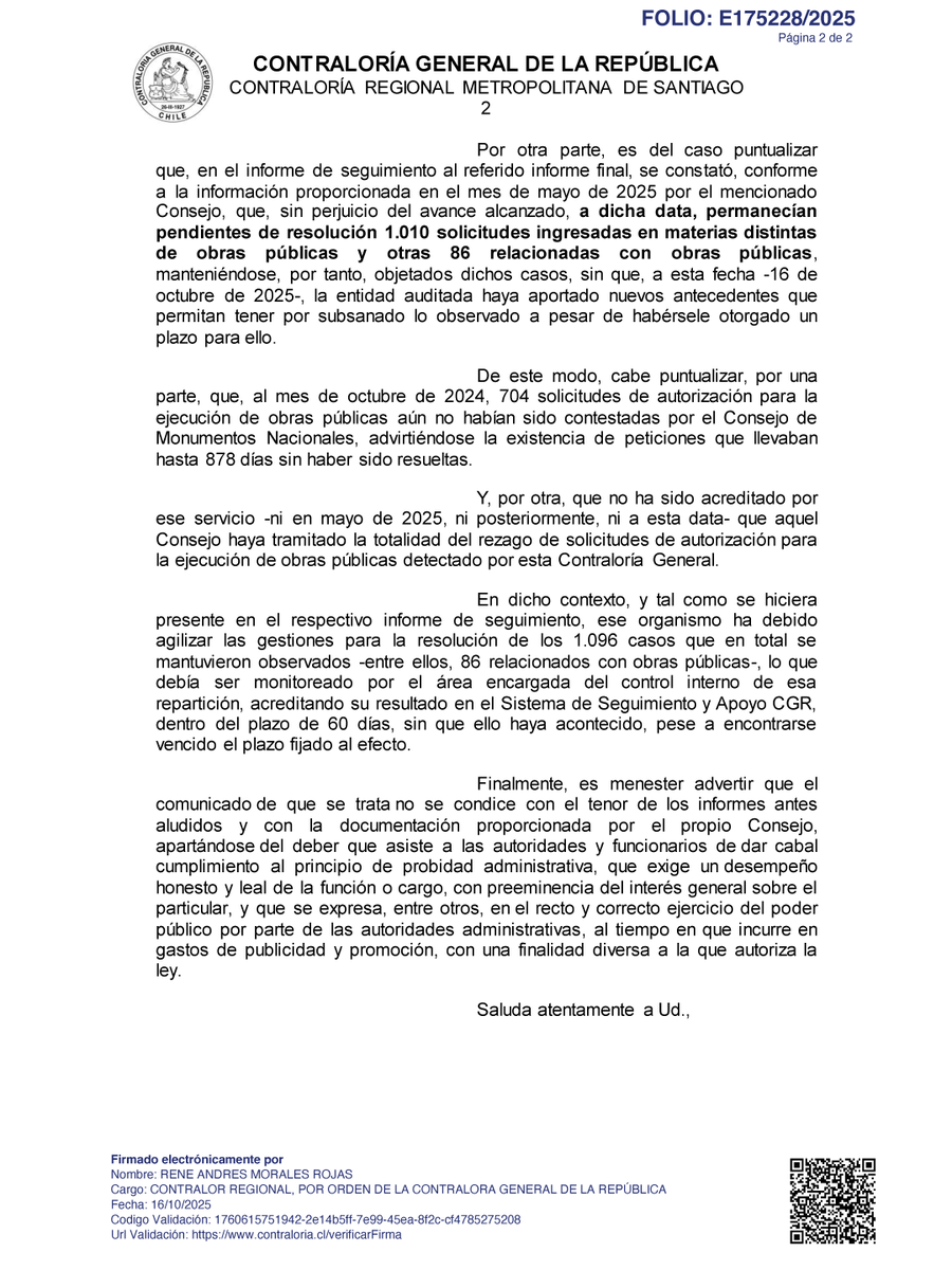 Contraloría (@contraloriacl) on Twitter photo 🔵 Oficiamos a Subse. del Patrimonio Cultural y a <a href="/Monumentos_cl/">Consejo de Monumentos Nacionales de Chile</a>, por comunicado donde desvirtúa información que el propio servicio entregó, en mayo 2025 a CGR, señalando que mantenía pendientes más de 1.000 solicitudes, 86 en obras. Se ordena al CMN cumplir lo indicado por CGR. 🔵 Oficiamos a Subse. del Patrimonio Cultural y a <a href="/Monumentos_cl/">Consejo de Monumentos Nacionales de Chile</a>, por comunicado donde desvirtúa información que el propio servicio entregó, en mayo 2025 a CGR, señalando que mantenía pendientes más de 1.000 solicitudes, 86 en obras. Se ordena al CMN cumplir lo indicado por CGR.