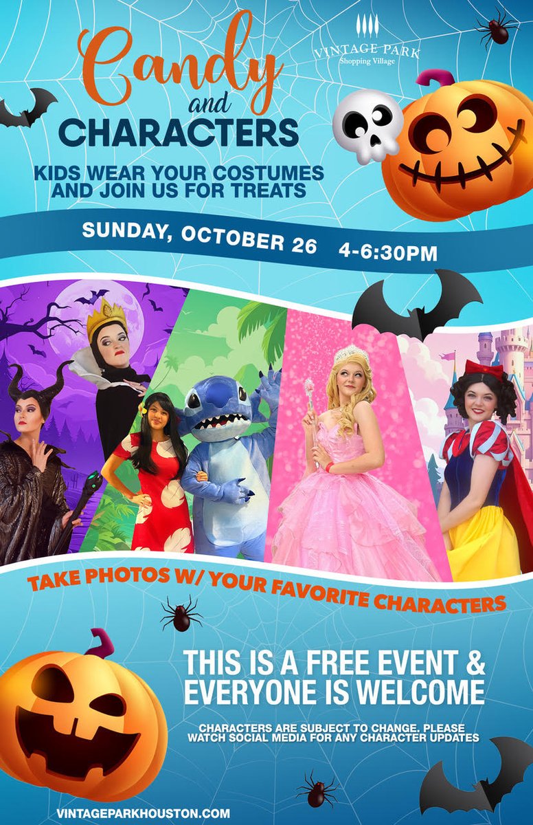 *Tentative* characters:

Mario, Superman, Lilo &amp; Stitch, Kpop Demon Hunters (the 3 girls)
Maleficent, Evil Queen, Snow White, Miles Morales,
Red from Descendants, Glinda, Captain America, Falcon.

We will have a face painter and a balloon artist at this event as well.