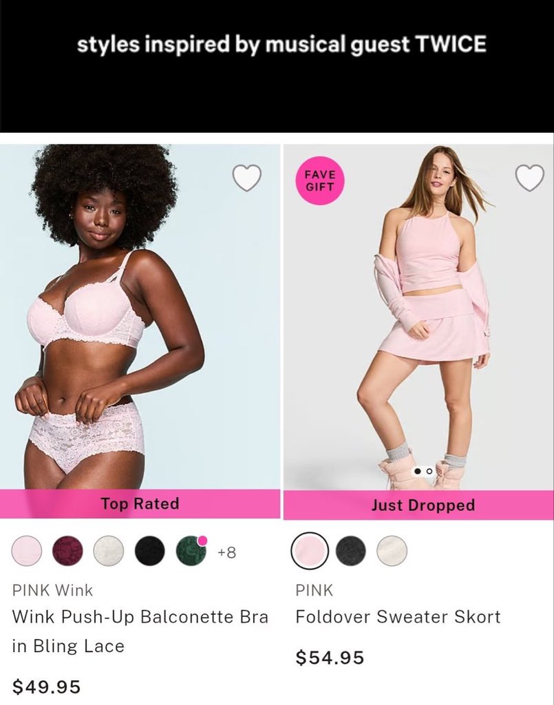 tzujuliee's tweet image. VICTORIA SECRET made a category in their website named "styles inspired by music guest TWICE" after the demand.