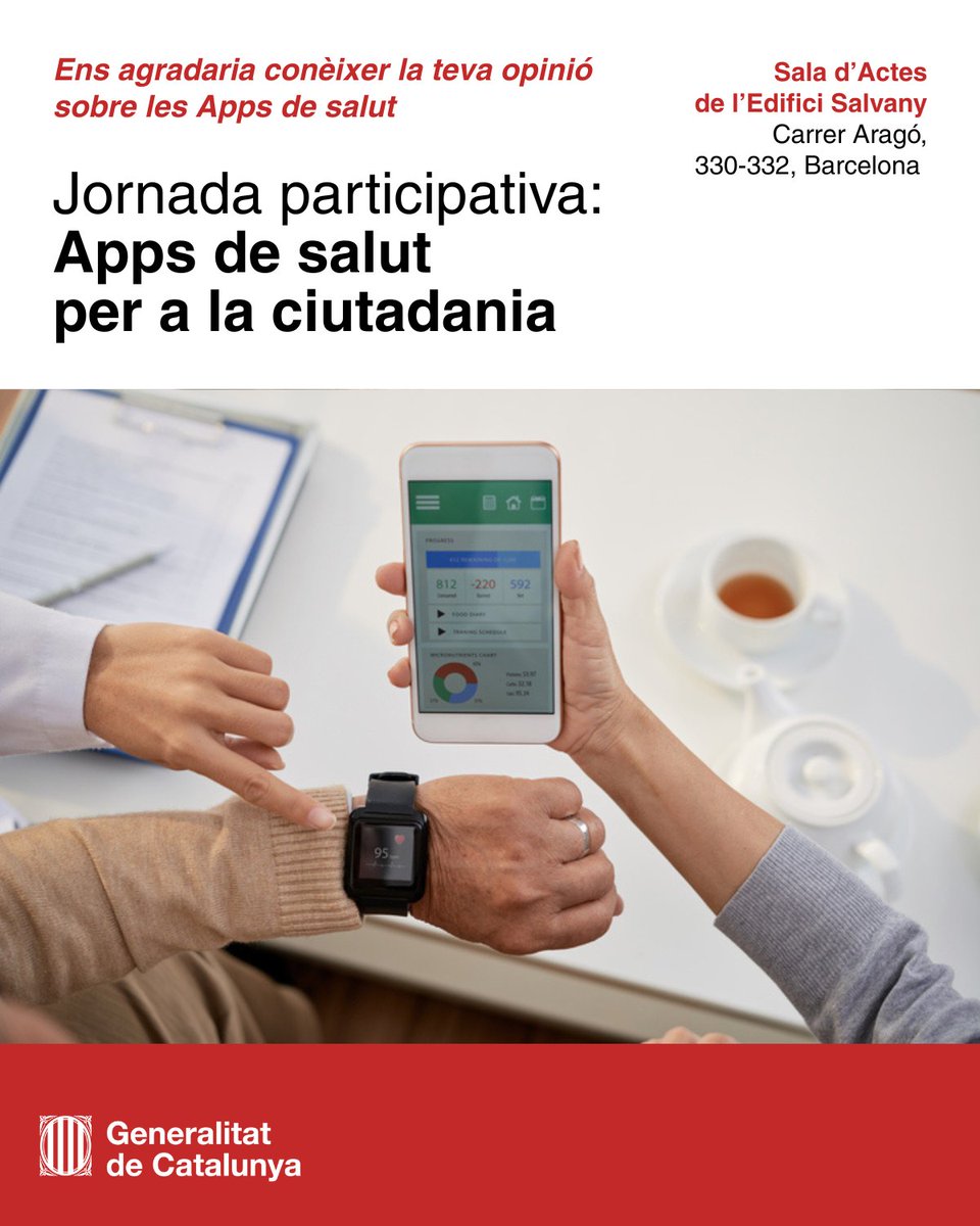 😀Les apps de salut han de respondre a les nostres necessitats!

⚡️Participa en la jornada (12/11/25) i ajuda a construir criteris d'avaluació amb mirada de pacient.

🔗 participa.gencat.cat/processes/part…

#SASiP <a href="/salutcat/">Salut</a> <a href="/governobertcat/">Govern obert</a>