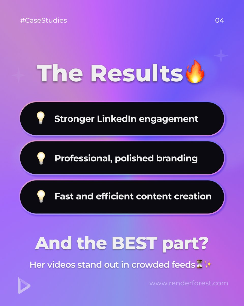 renderforestcom's tweet image. Even the best insights can get lost in a crowded LinkedIn feed ✨ Mauna, a LinkedIn creator, needed to make videos faster and engaging. Then she found Renderforest 🚀

With AI Video Generator, she turned scripts into polished, engaging videos in minutes.

#Renderforest #AIVideo