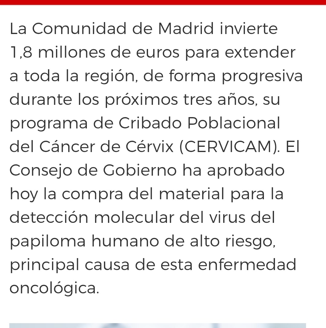 Septiembre, web oficial de la Comunidad de Madrid: "El Consejo de Gobierno ha aprobado hoy la COMPRA del material para la detección molecular del virus del papiloma humano de alto riesgo, principal causa de esta enfermedad oncológica" 
Los que mentís como bellacos sois vosotros.