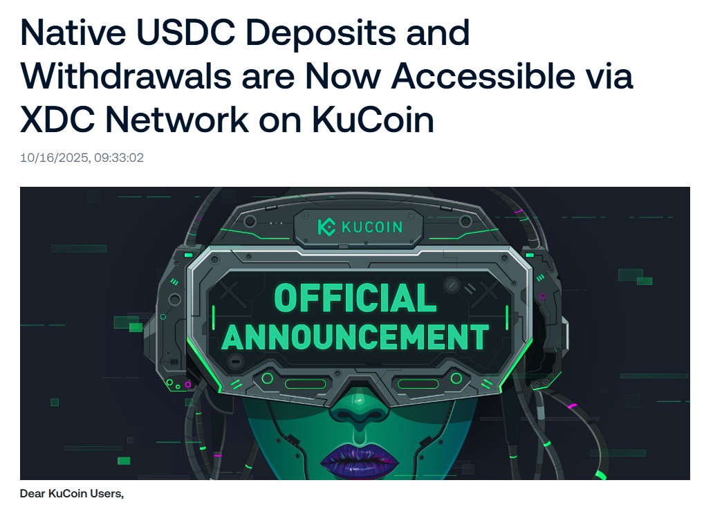 XDCNetwork_News's tweet image. Native @USDC Deposits and Withdrawals are Now Accessible via @XDCNetwork on @kucoincom