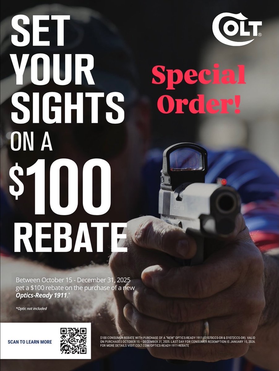 MaceSportsInc's tweet image. Open 10-6! Great rebates from Colt!
#coltmanufacturing
#ColtPython #revolvers
#1911s