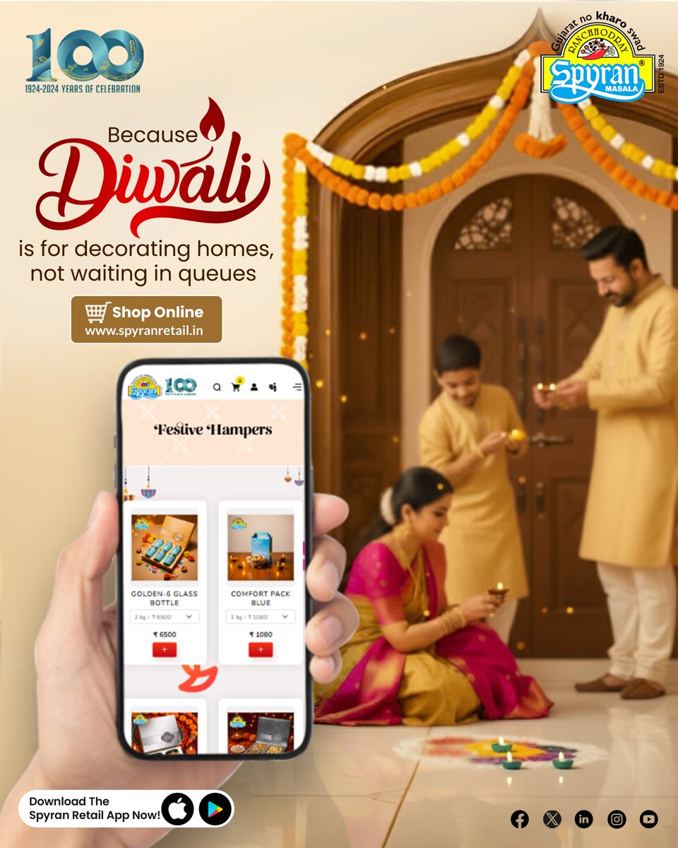 SpyranRetail's tweet image. Celebrate Diwali with Convenience &amp;amp; Taste!

Celebrate flavours this festive season! 
Shop Spyran Masala online - India’s top spice brand &amp;amp; Gujarat’s best spice brand – and 🌶️Shop Online:
🌐 spyraretail.in
📱 Download Spyran App 

 #Diwali2025 #ShopOnline #SpyranMasala