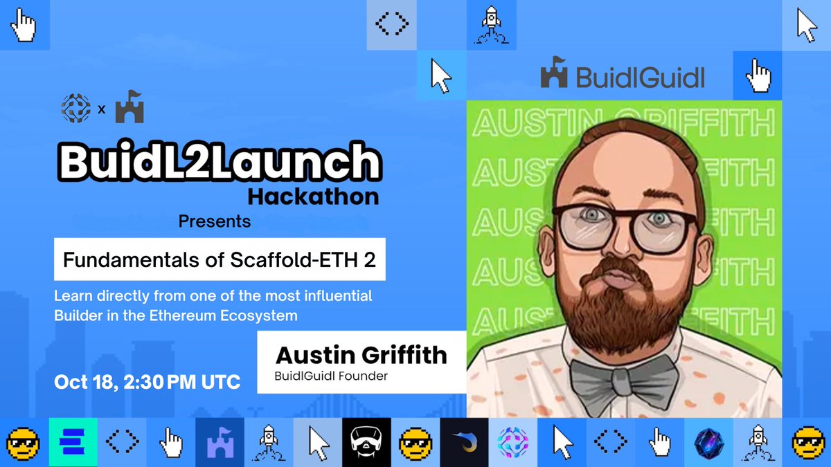 dcodeblock24's tweet image. Learn From the Builder Who Built Builders
This Saturday, Austin Griffith, Founder of @buidlguidl and creator of Scaffold-ETH 2.
Joins the BuidL2Launch Hackathon for a LIVE, hands-on session:
🧩 Fundamentals of Scaffold-ETH 2
🗓 Oct 18 · 8 PM IST (2:30 PM UTC)
Learn directly…