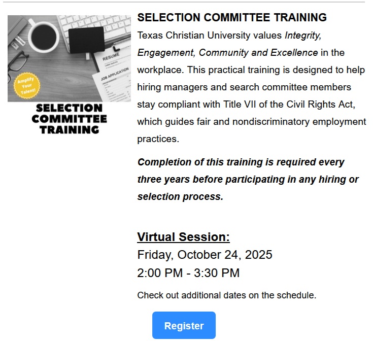 BoFrenchTX's tweet image. 🚨WINNING🚨
The pressure we have been putting on @TCU is working. Here is another example of how they have just updated the description of the hiring committee trainings. You think they are scared of their DEI being exposed?