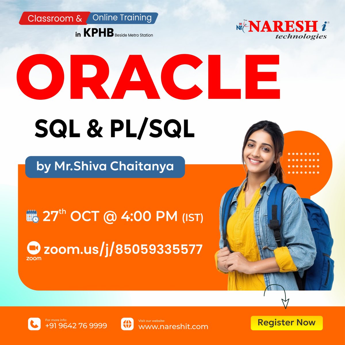 nareshitech's tweet image. 💾 Master the Language of Databases — Oracle SQL & PL/SQL!
👉Register Now: t.ly/ORAKPHB-27OC
👨🏫 Trainer: Mr. Shiva Chaitanya
📅 Date: 27th Oct 2025 @ 4:00 PM (IST)
#OracleTraining #SQLCourse #PLSQL #OracleSQL #DatabaseDeveloper #SQLProgramming