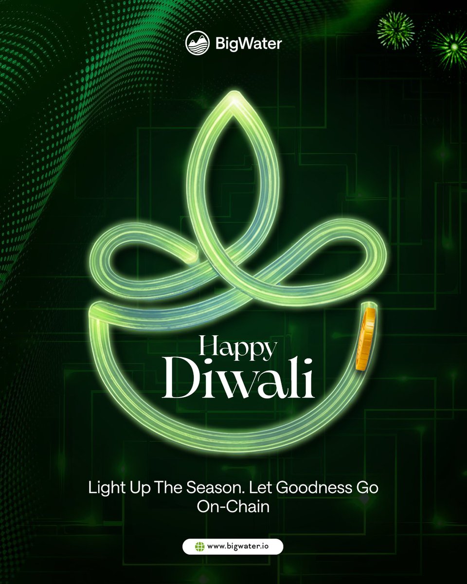 Happy Diwali from BigWater! 

🪔 Here’s to bright homes, clear air, and goodness that lasts—online and on-chain. Wishing you joy, safety, and calm all season. ✨ 

 #HappyDiwali #Diwali #FestivalOfLights #BigWaterProtocol #Web3 #OnChain #Blockchain #DePIN #CleanAir